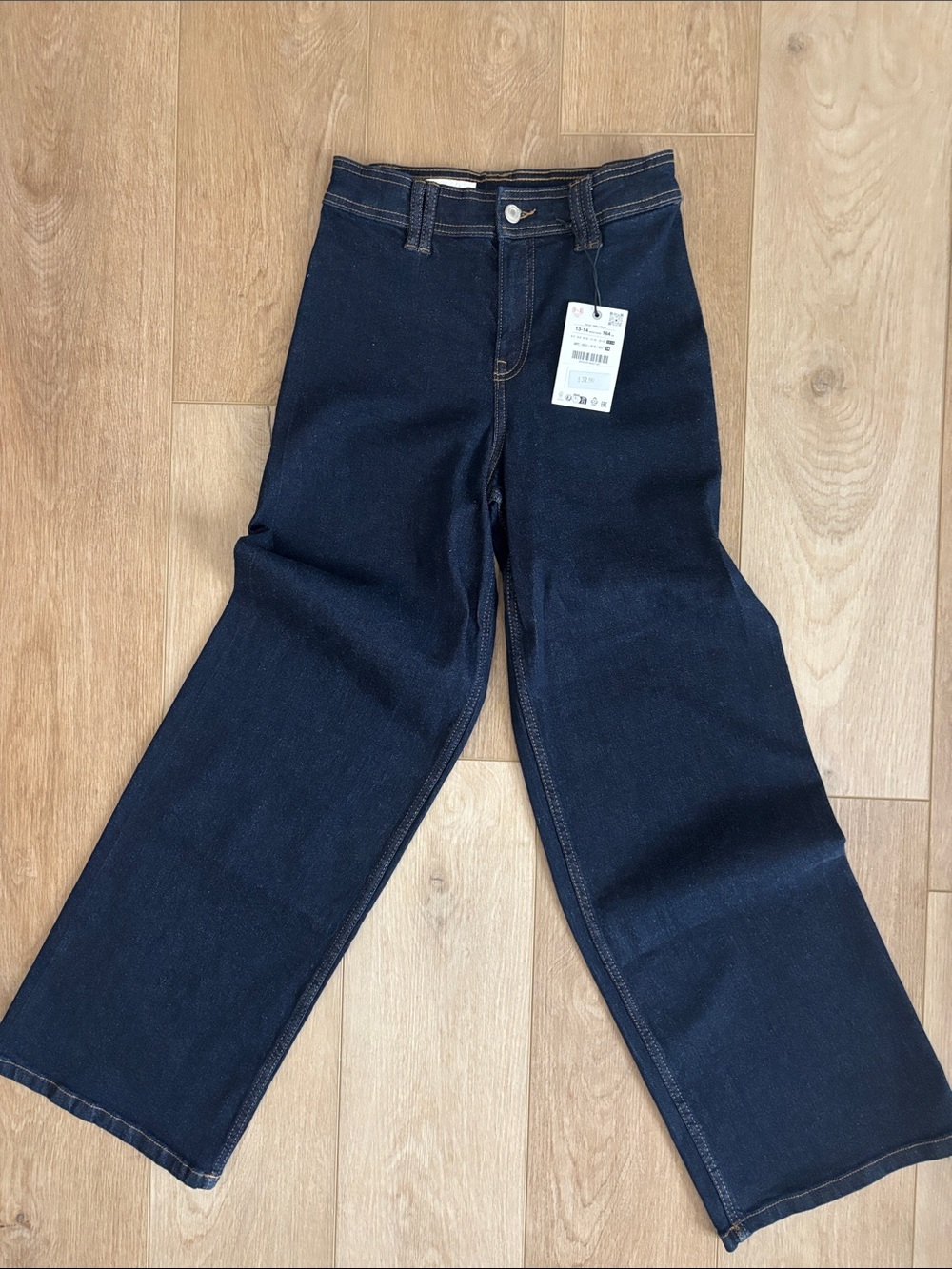 NWT Girls Zara Wide-Leg Dark Blue Jeans